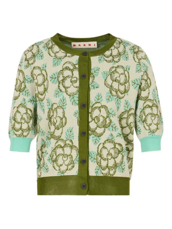 Marni Floral-detail Cardigan in Neutrals