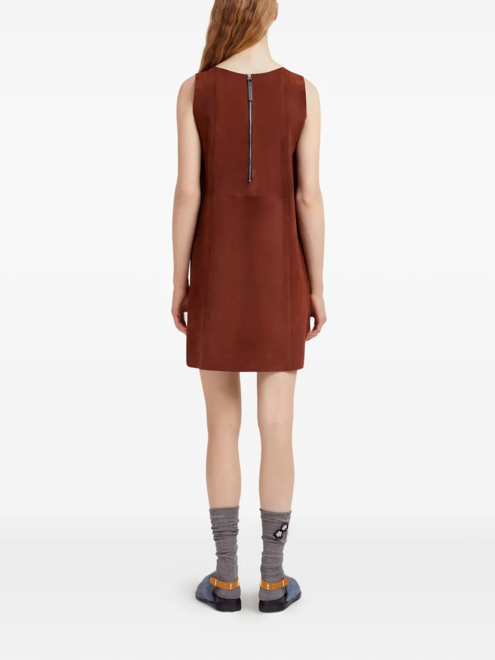 Marni Daisy-appliqué Studded Mini Dress In Brown