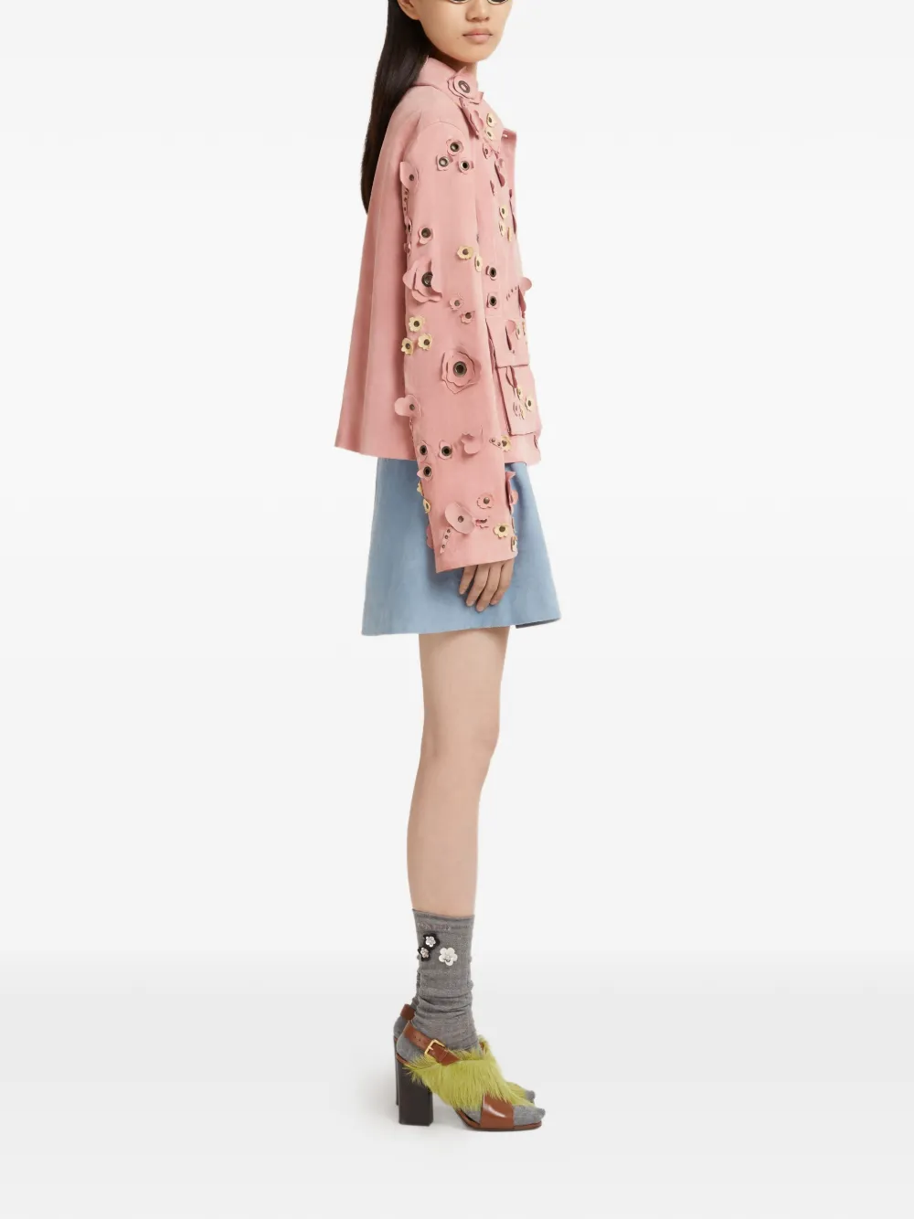  Marni Flower-appliqué Studded Jacket - Pink 