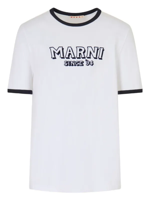 Marni Cotton T-shirt with Contrast Trims in White