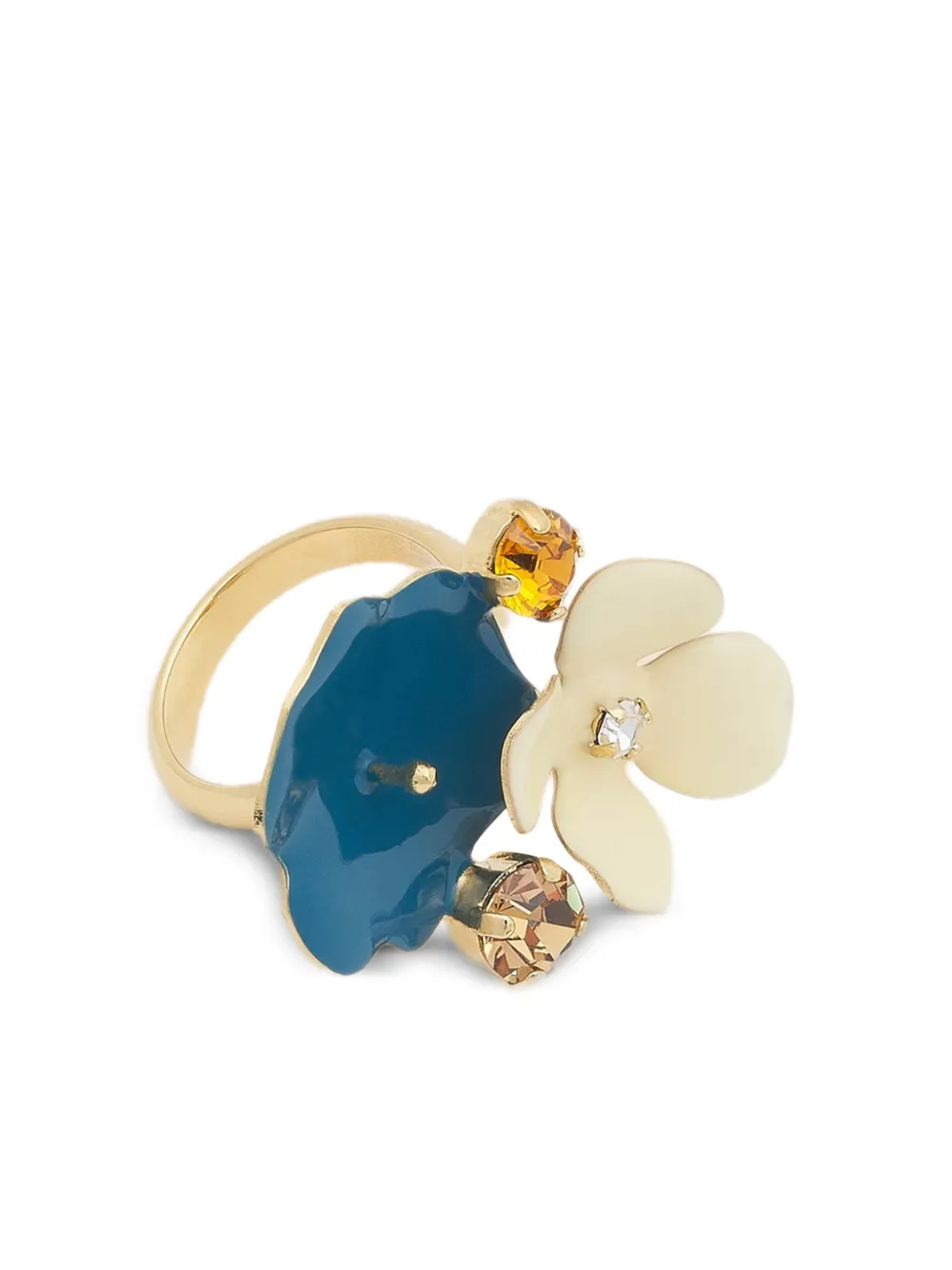 Marni Enamelled Flower Rhinestone Ring In Gold