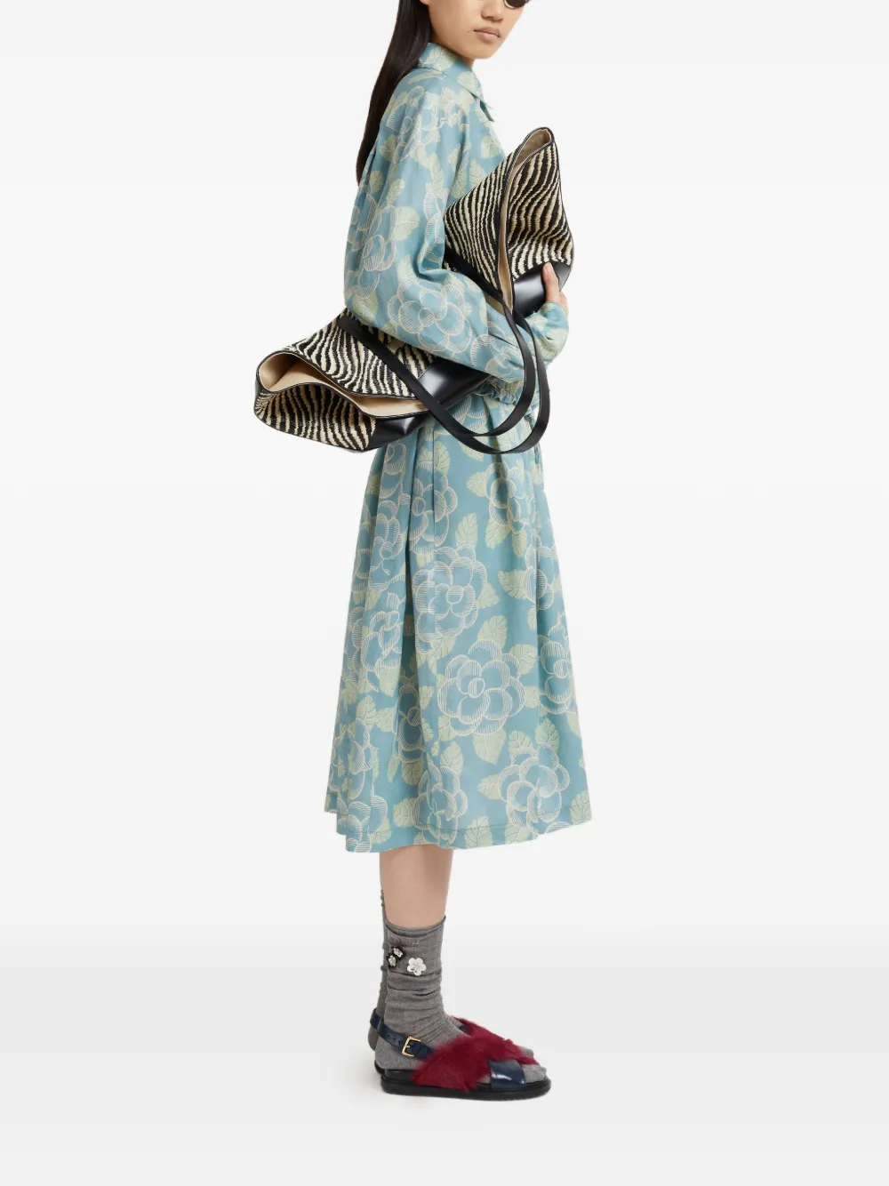 Marni Drawstring Floral Shirt In Blue