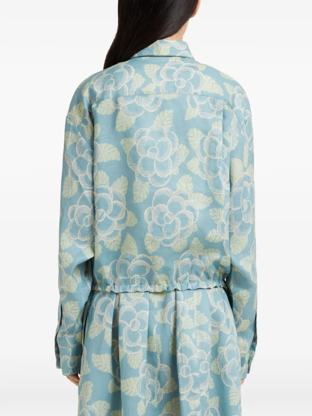 Marni Drawstring Floral Shirt In Blue