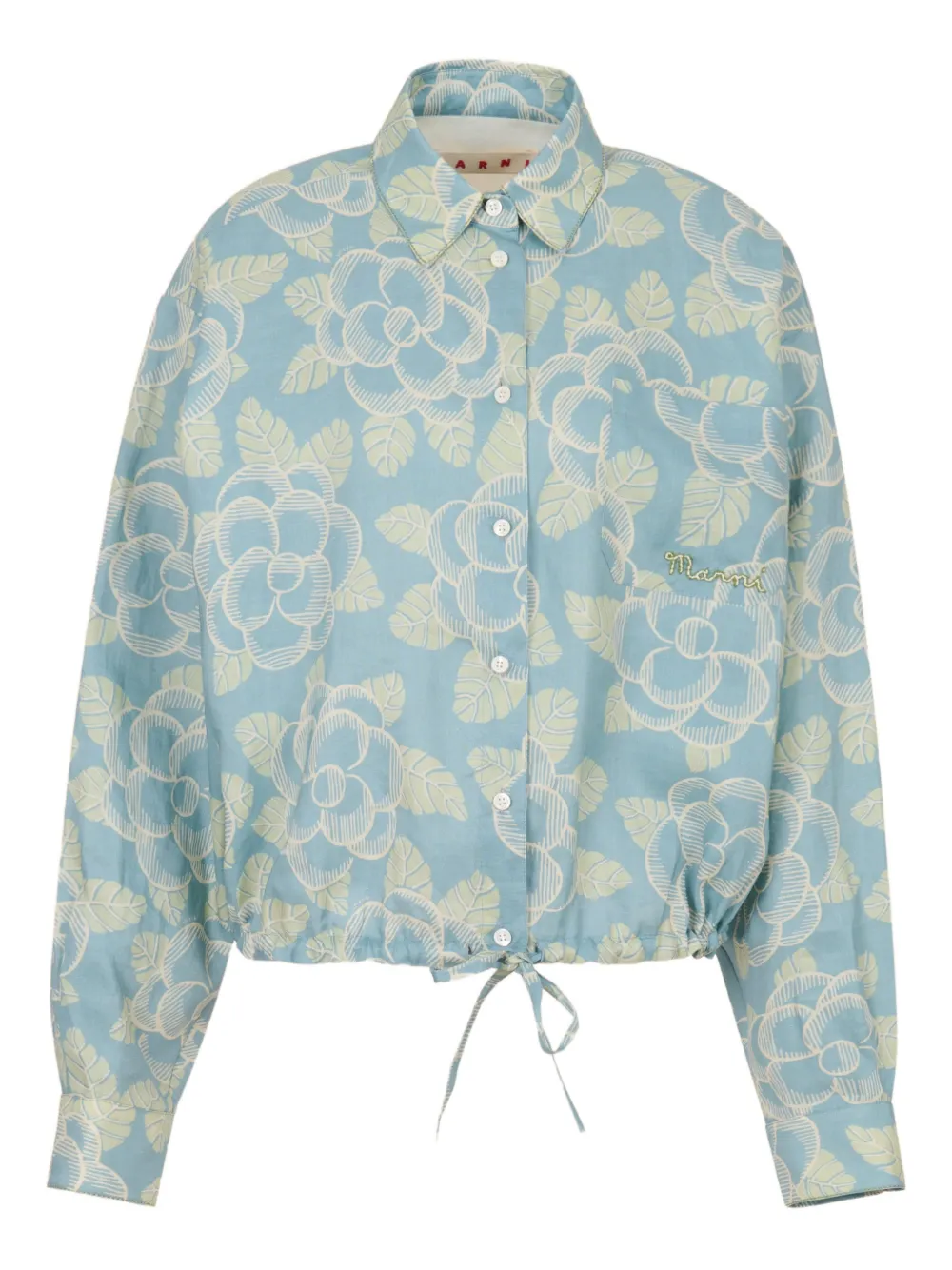 Marni Drawstring Floral Shirt In Blue