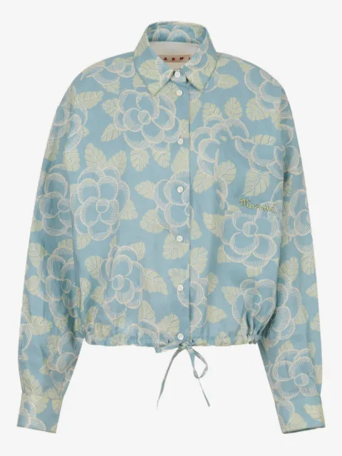 Marni ramie drawstring shirt with Banjo print