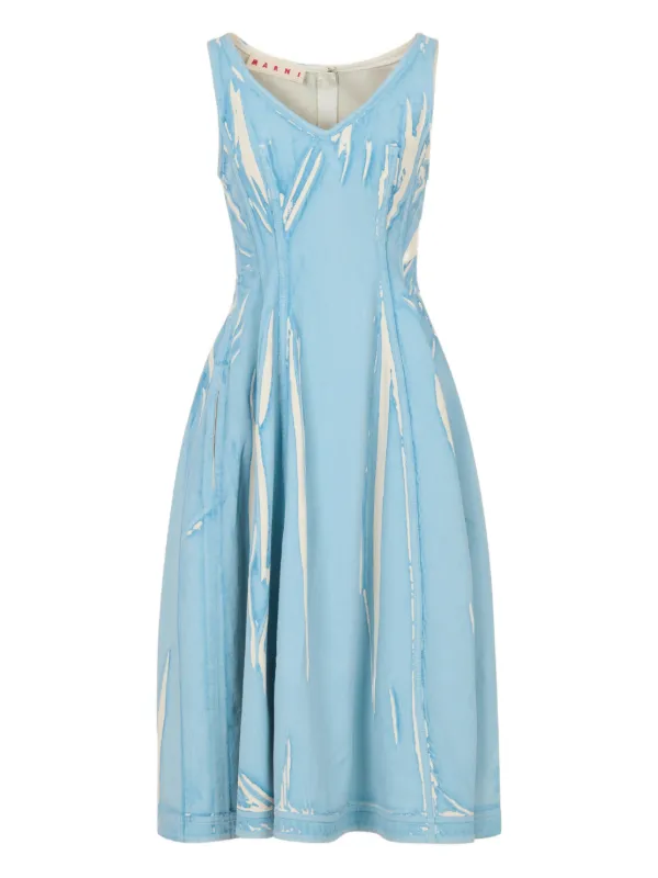 Marni Screen-printed Denim Midi Dress in Blue