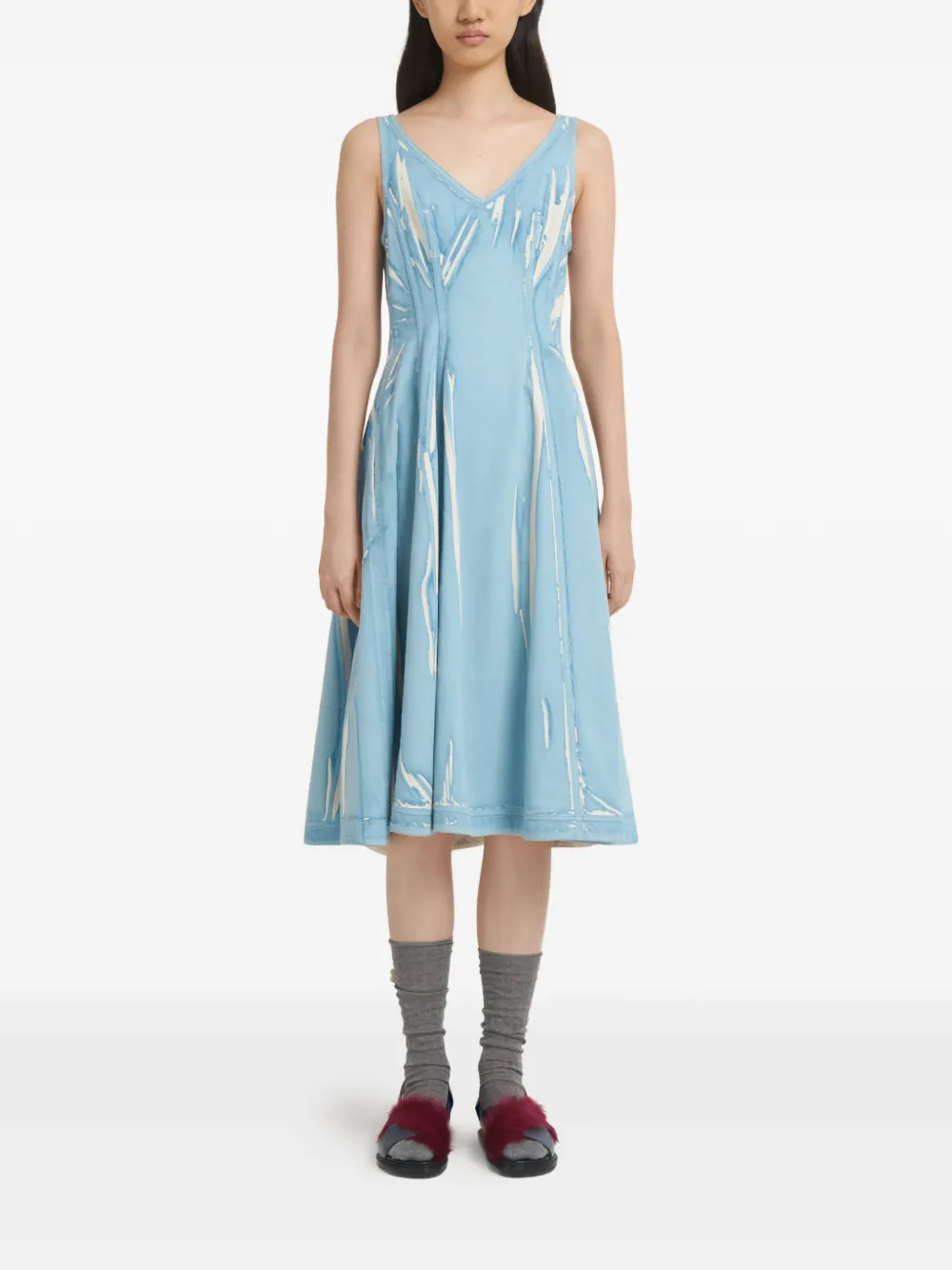 Marni Denim midi-jurk met print Blauw