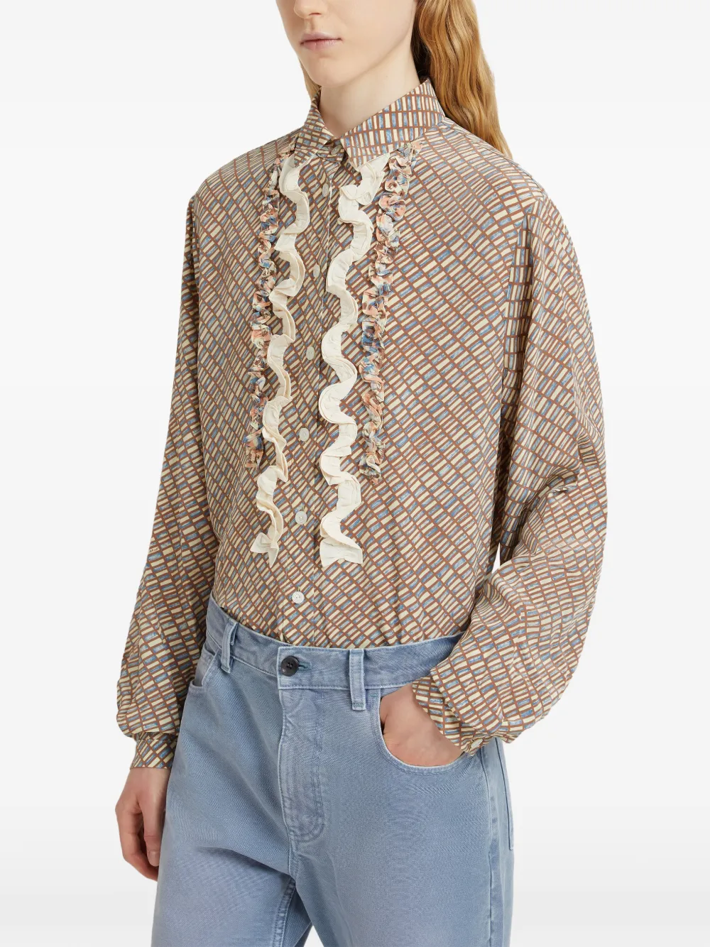 Marni Shirt met ruches en print Bruin