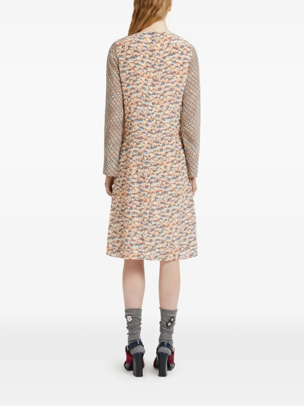 Marni Ruffle-detail Floral-pattern Midi Dress In Orange