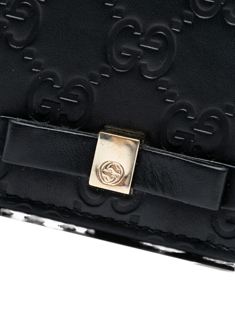 Pre-owned Gucci 2000-2015 Mini Ssima Bow Signature Wallet On Chain Crossbody Bag In Black