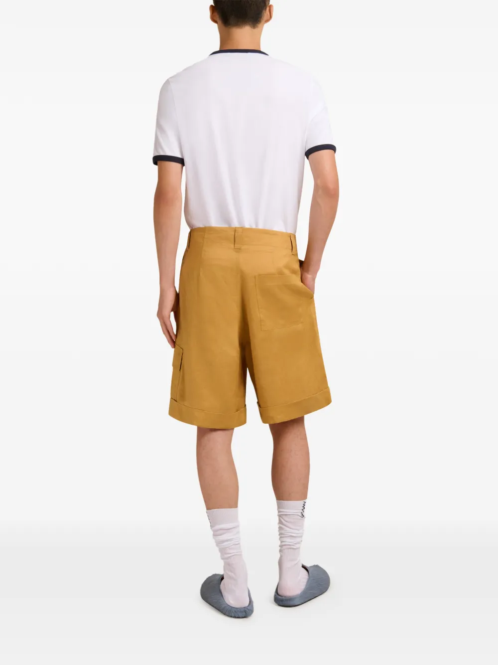Marni Ramie cargo shorts met logo Geel