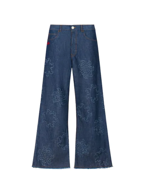 Marni chambray jeans with frayed sun motif