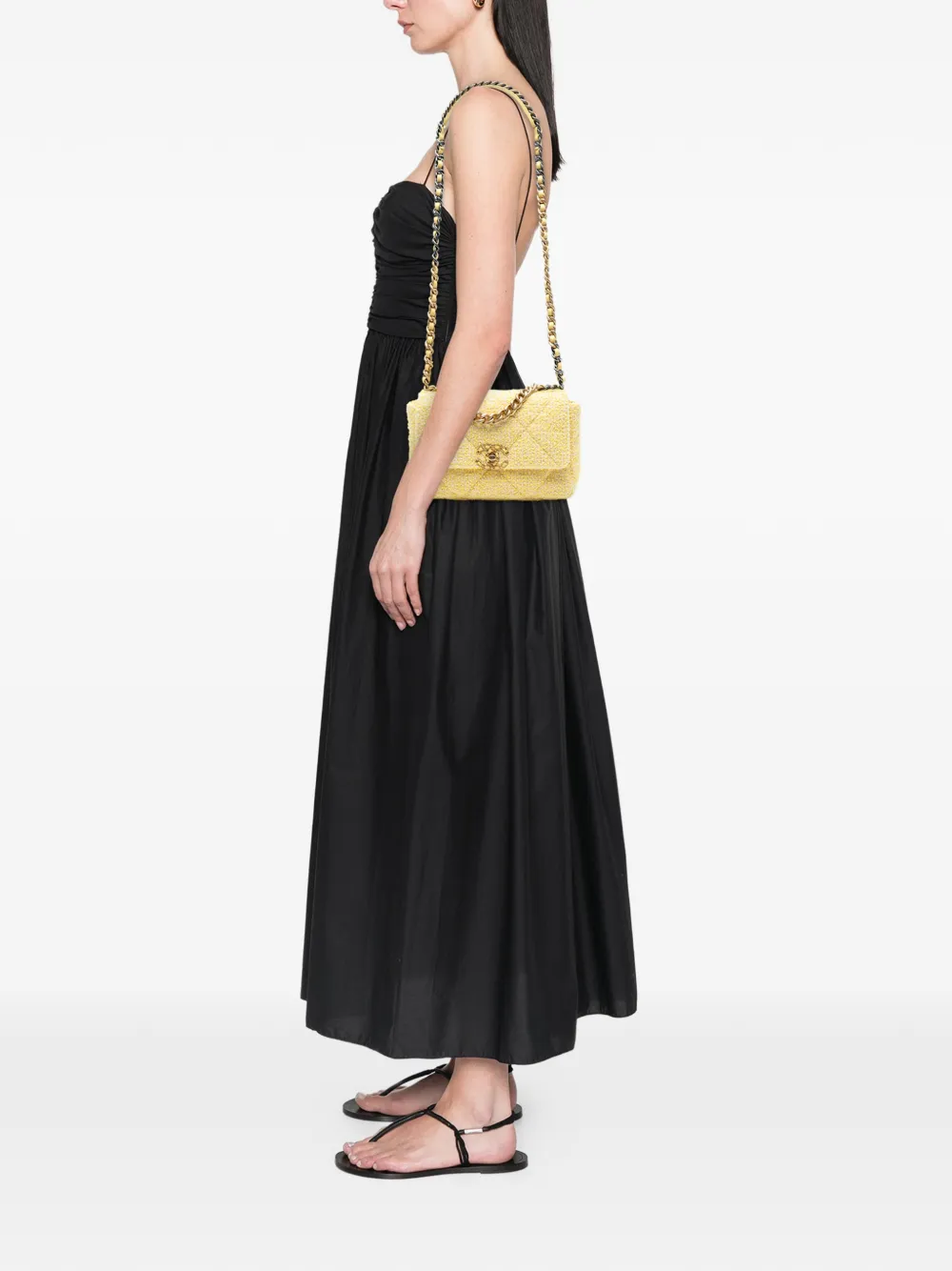 Pre-owned Chanel 2020 Medium Tweed 19 Flap Satchel In Yellow