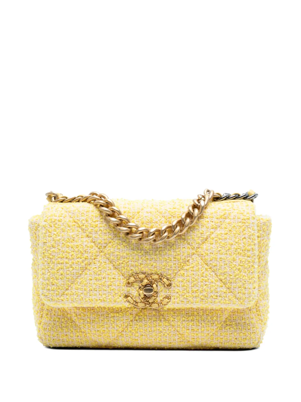CHANEL Pre-Owned 2020 Medium Tweed 19 Flap satchel - Giallo