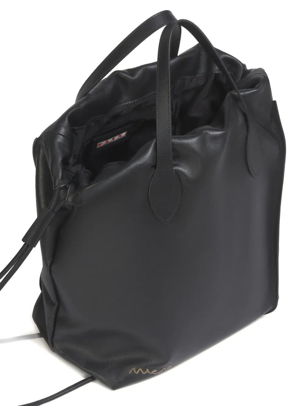 Marni Scrunched Leather Backpack In Black