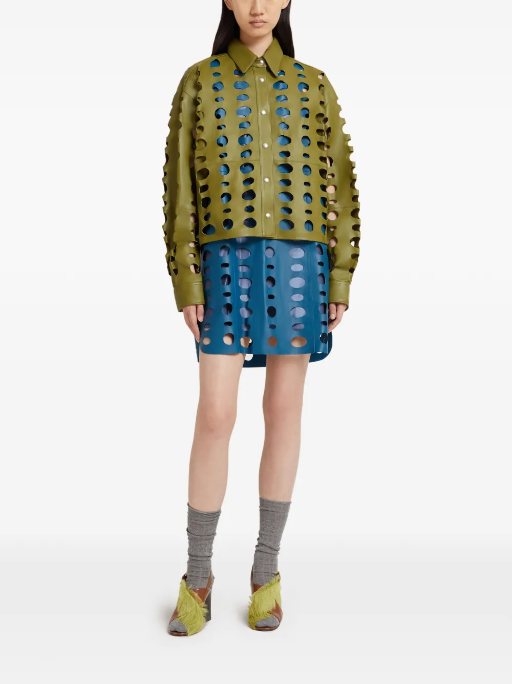 Marni Leren blouse met uitgesneden details - Groen