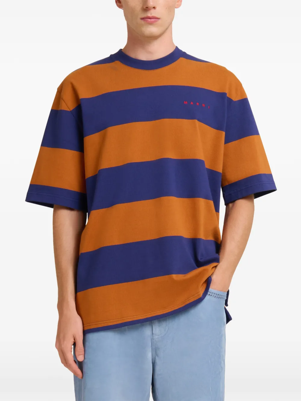  Marni Striped-pattern Short-sleeve T-shirt - Brown 