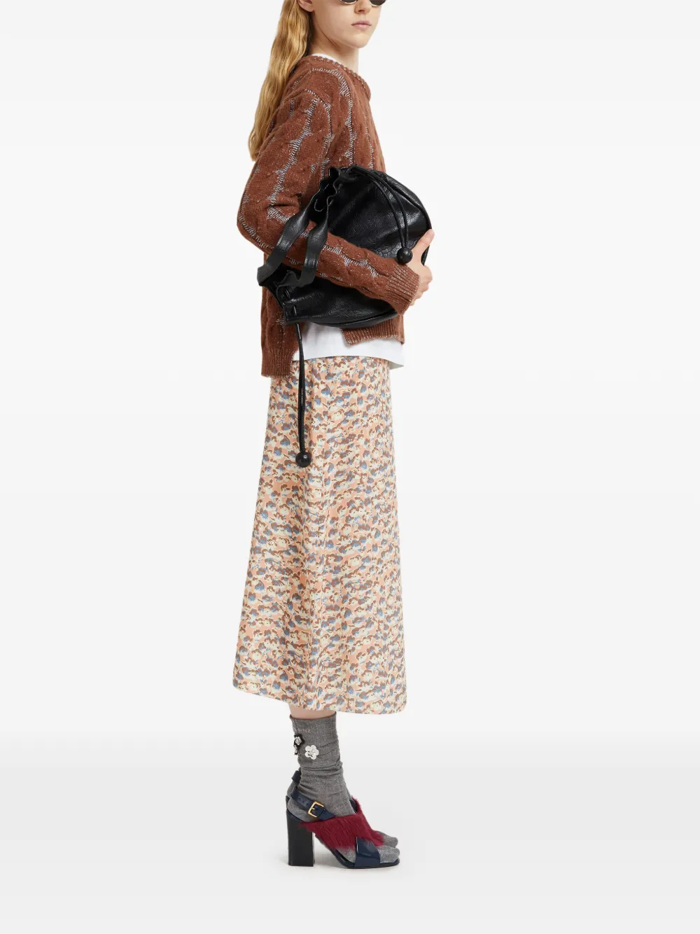 Marni Midi-jurk met bloemenprint Beige