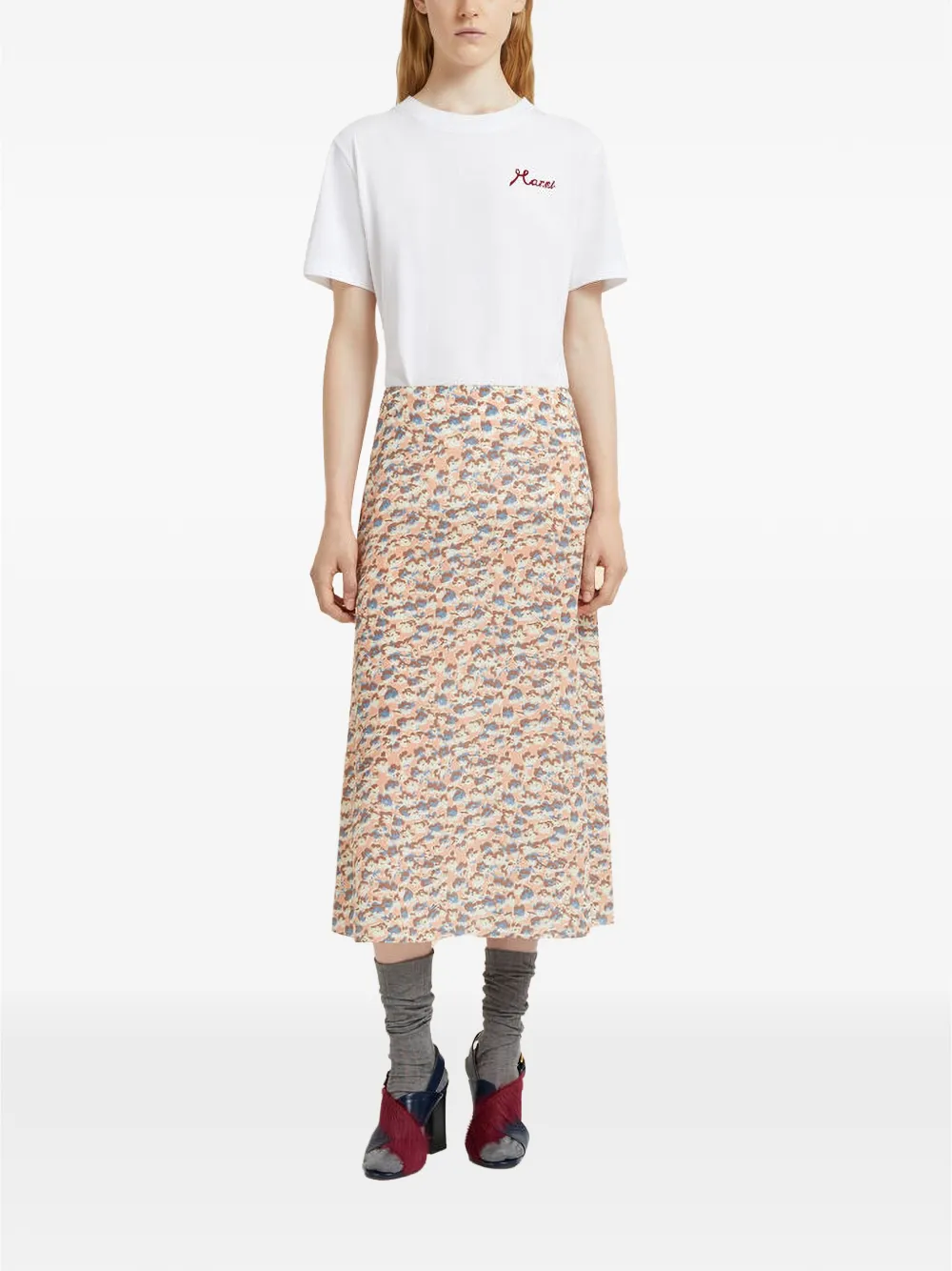Marni Midi-jurk met bloemenprint Beige