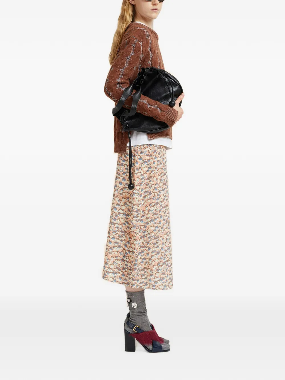 Marni Midi-jurk met bloemenprint Beige