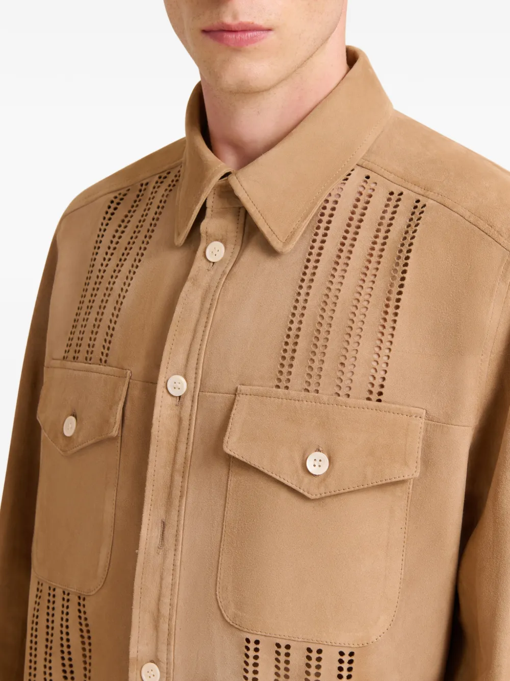 Marni Suède overhemd met uitgesneden details Beige