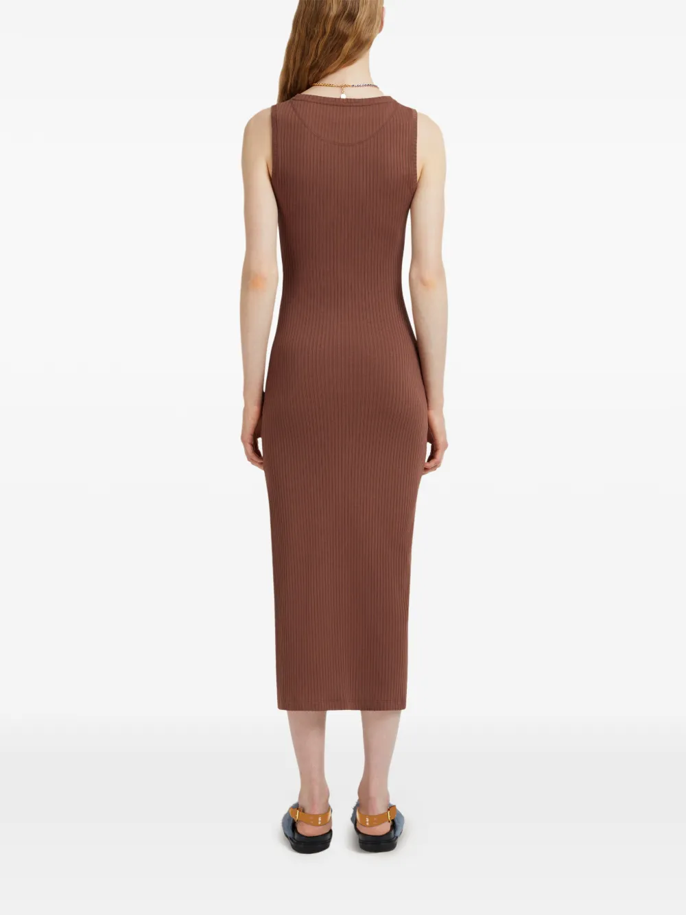 Marni Geribbelde midi-jurk met logopatch Bruin