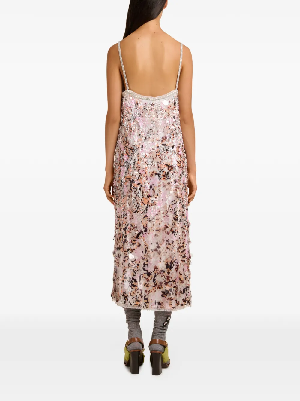 Marni Mesh midi-jurk met gemengde pailletten Beige