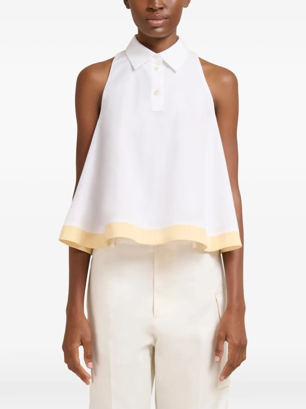 Marni Polo-collar Contrast-hem Shirt In White