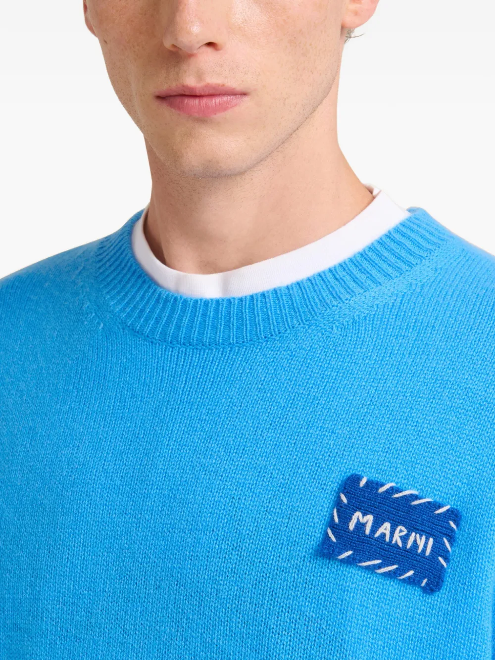 Marni Helderblauwe kasjmier trui met -patch