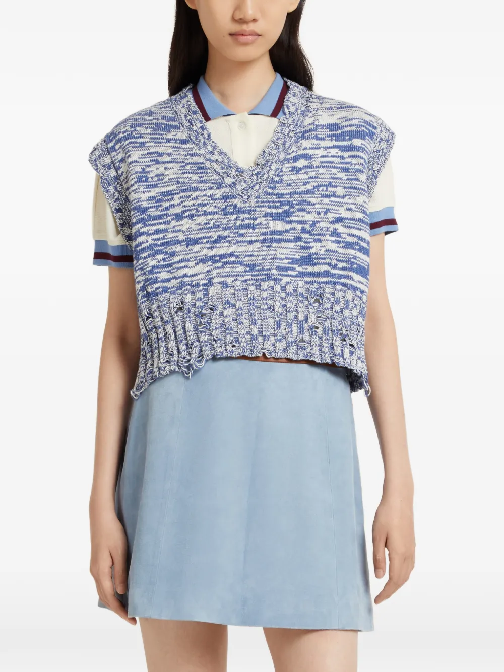 Marni Geribbeld T-shirt met V-hals Blauw
