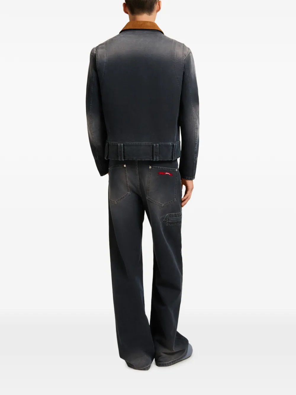 Marni Denim jack met contrasterende suède kraag Blauw