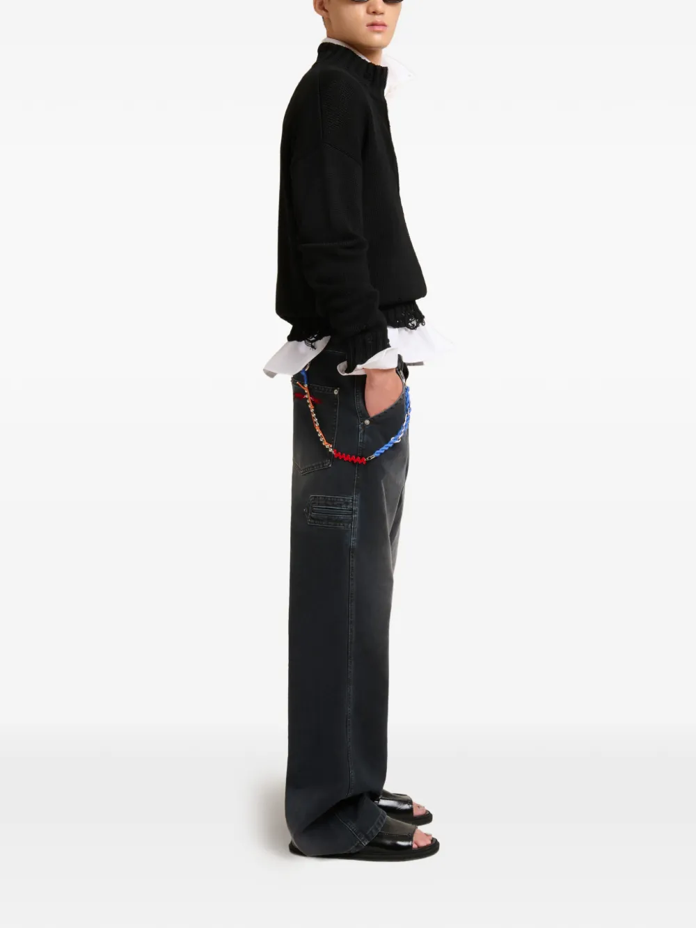  Marni Zip-up Distressed Cardigan - Black 