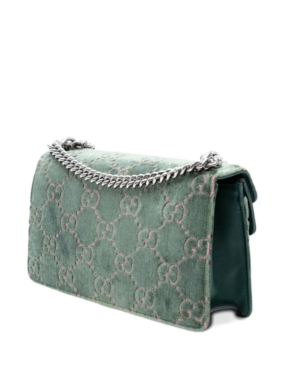 Pre-owned Gucci 2016-2025 Medium Gg Velvet Dionysus Crossbody Bag In Green
