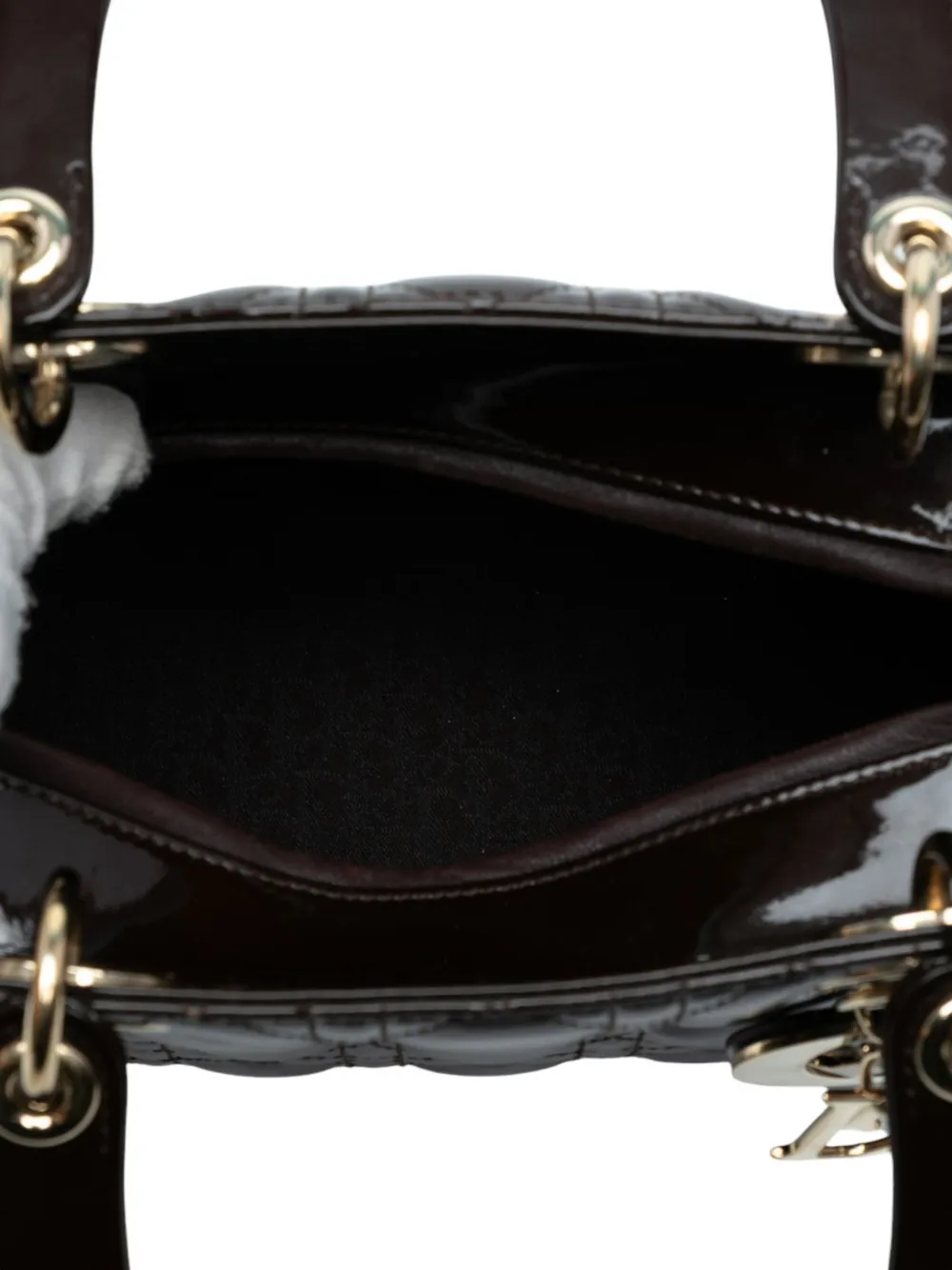 DIOR Pre-owned 2010 Medium Patent Cannage Lady Satchel In Brown