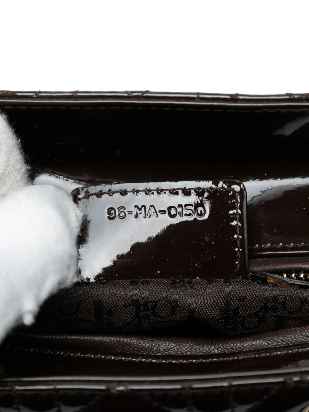 DIOR Pre-owned 2010 Medium Patent Cannage Lady Satchel In Brown