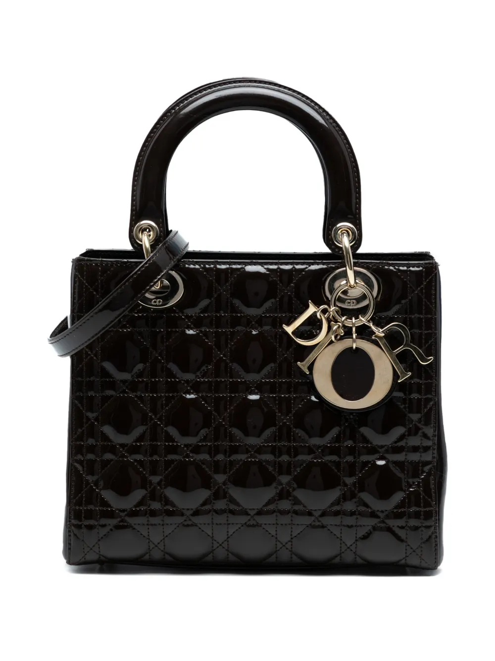 Christian Dior Pre-Owned 2010 Medium Patent Cannage Lady Dior satchel | Brown | Image 1