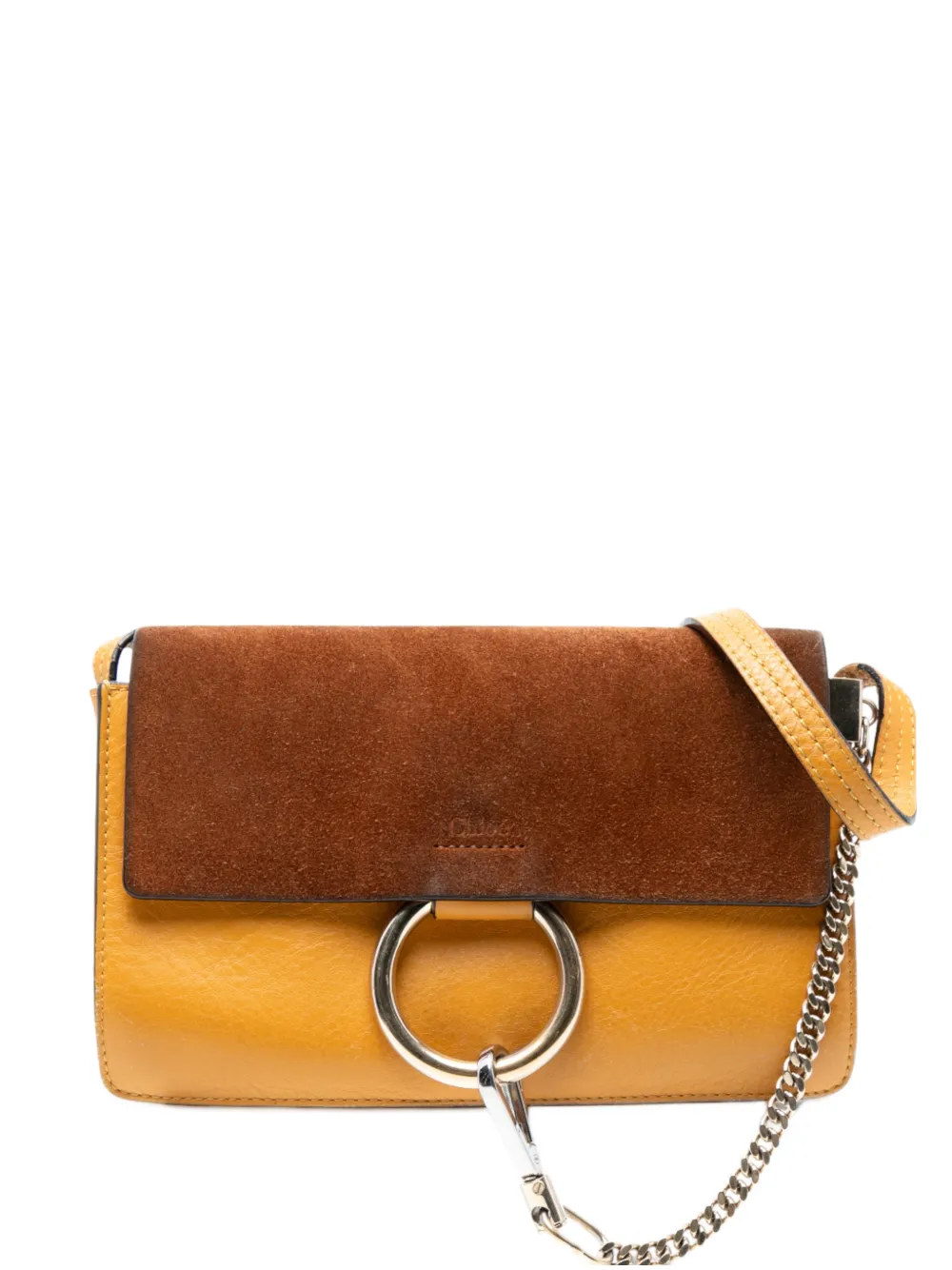 Pre-owned Chloé 2016 Small Suede And Calfskin Faye Crossbody Bag In Yellow