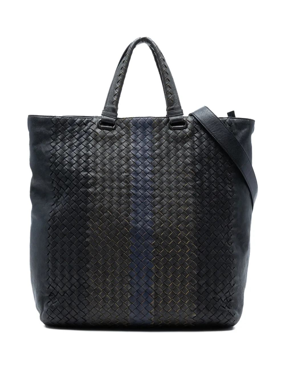 Pre-owned Bottega Veneta 2012-2025 Tricolor Nappa Intrecciato Convertible Tote Satchel In Black