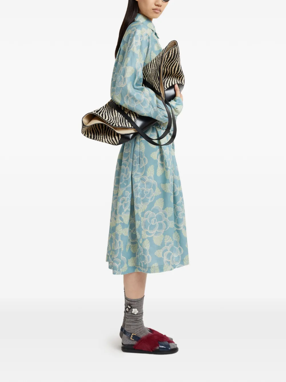  Marni Floral-print Midi Skirt - Blue 