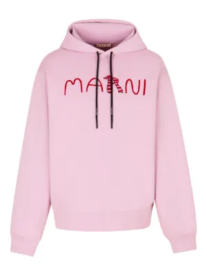 Lanvin embroidered-logo Cotton Hoodie | Pink | FARFETCH