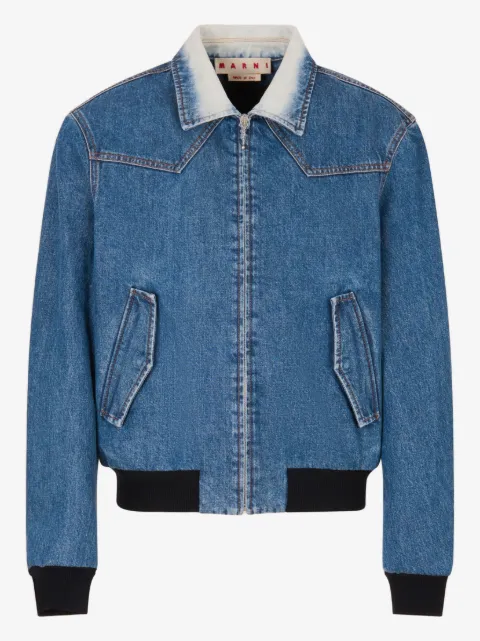 Marni denim bomber jacket with degradé collar