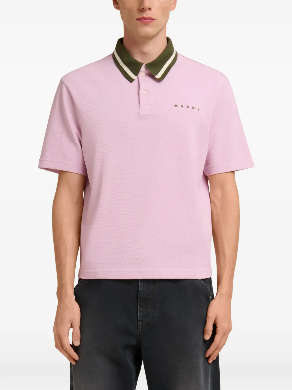 Marni Piqué poloshirt met gestreepte kraag Roze