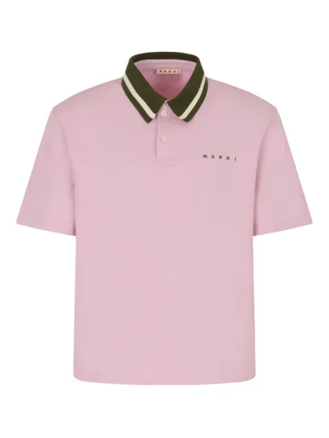 Marni stripe-collar logo-print polo shirt
