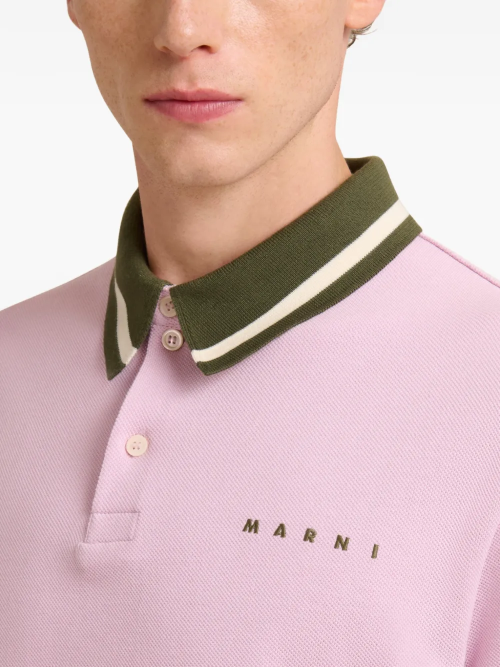 Marni Piqué poloshirt met gestreepte kraag Roze