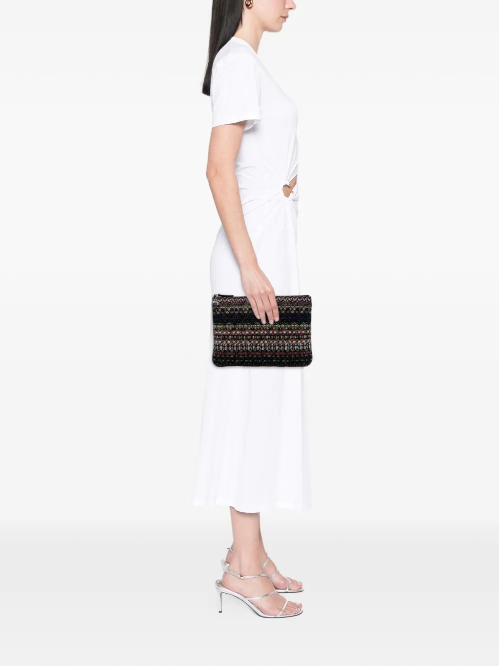 Pre-owned Chanel 2015-2016 Quilted Tweed And Wool Cosmetic Pouch Clutch Bag In Blue