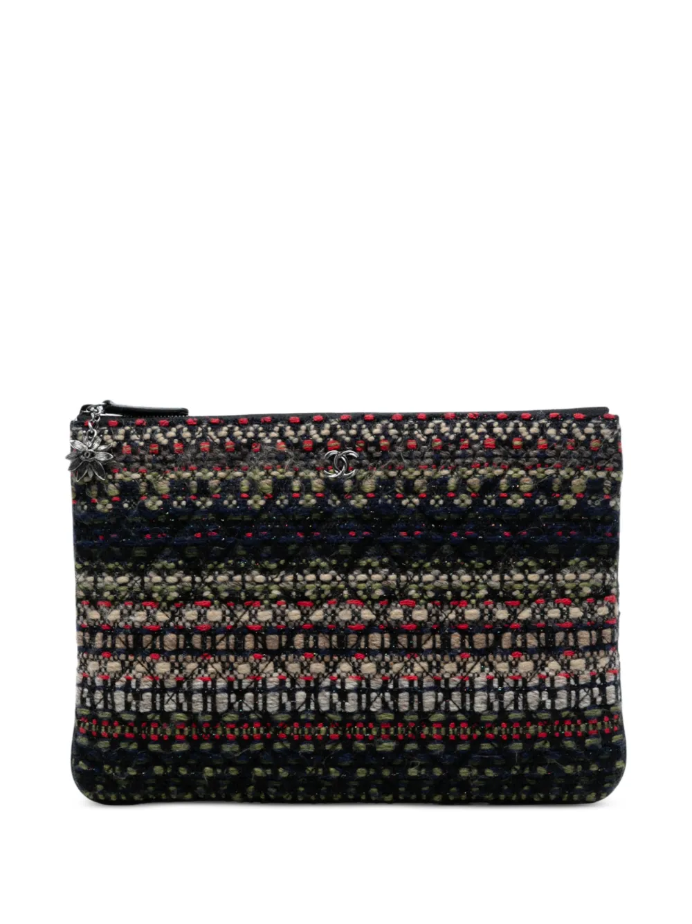 CHANEL Pre-Owned 2015-2016 Quilted Tweed and Wool Cosmetic Pouch clutch bag - Blu