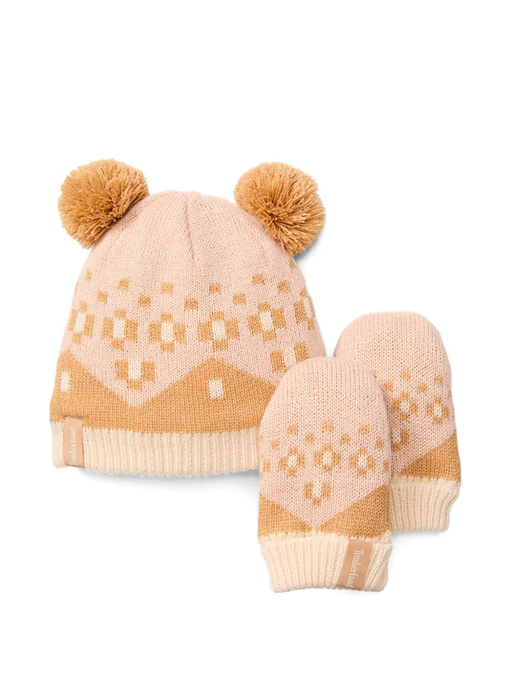 Timberland Kids pom-pom patterned beanie hat set | rose | Image 1