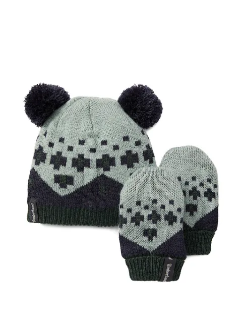 Timberland Kids pom-pom geometric beanie hat set