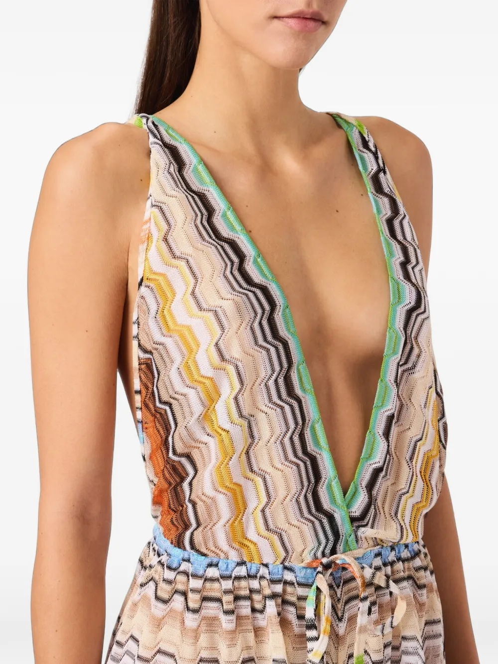 Missoni Korte jumpsuit van pure viscose met Grieks patroon Beige