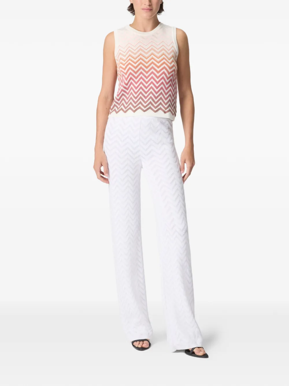 Missoni Straight-leg Stretch Chevron Cotton Trousers in White, view 2